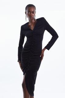 Компактное платье миди из вискозы со сборками спереди Karen Millen, черный