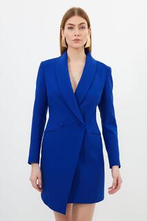 Компактное мини-платье-пиджак с запахом и эластичным пиджаком Karen Millen, синий