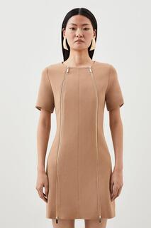 Компактное мини-платье из эластичной ткани на молнии Karen Millen, бежевый