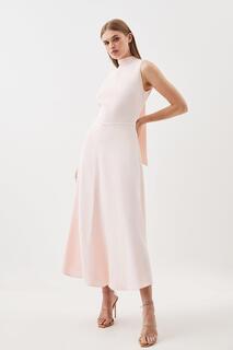 Компактное платье миди с высоким воротником и завязками из эластичной вискозы Karen Millen, розовый