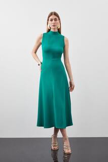 Компактное платье миди с высоким воротником и завязками из эластичной вискозы Karen Millen, зеленый