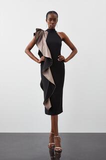 Компактное платье миди из эластичной ткани с рюшами и деталями на плечах Karen Millen, мультиколор