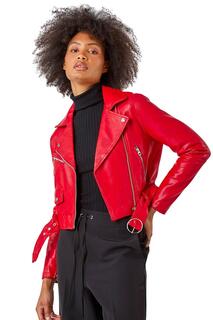 Укороченная байкерская куртка из искусственной кожи Dusk, красный D.U.S.K