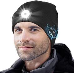 Шапка Bluetooth с перезаряжаемым фонариком, черная — стильная мужская шапка для наушников Dyzi, черный