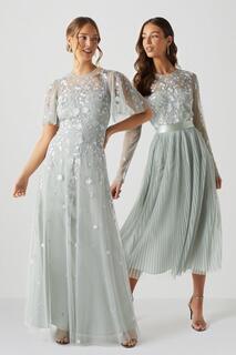 Платье макси для подружек невесты с вышивкой и рукавами ангела Coast, зеленый