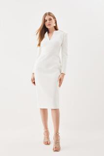 Компактное приталенное платье миди с эластичной талией Karen Millen, белый