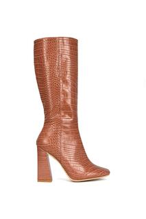 Ботинки на каблуке до середины икры &apos;Mina&apos; с крокодиловым принтом XY London, коричневый
