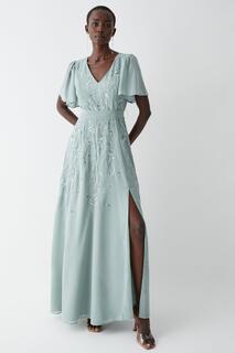 Платье макси для подружек невесты премиум-класса с цветочной вышивкой Coast, зеленый