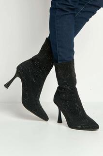 Ботинки на каблуке-носке с украшением Dina Diamante Miss Diva, черный