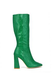 Ботинки на каблуке до середины икры &apos;Mina&apos; с крокодиловым принтом XY London, зеленый