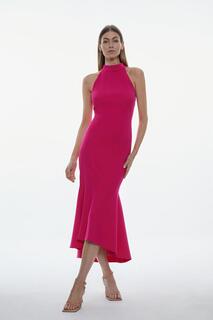 Компактное эластичное платье миди с высоким воротником и водопадом Karen Millen, розовый