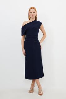 Компактное эластичное платье миди с заниженными плечами Karen Millen, темно-синий