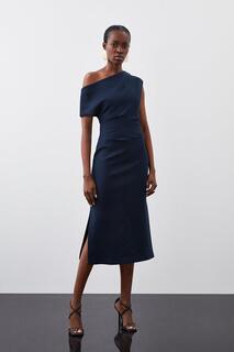 Компактное эластичное платье миди с заниженными плечами Karen Millen, синий