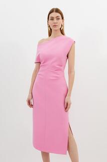 Компактное эластичное платье миди с заниженными плечами Karen Millen, розовый