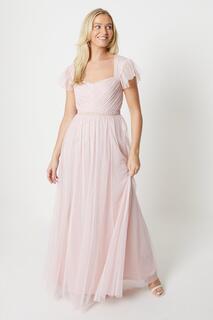 Платье макси для подружек невесты с рукавами и пайетками Debut London Debenhams, розовый