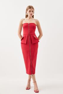Компактное эластичное платье миди с карманами на молнии Karen Millen, красный