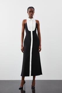 Компактное эластичное платье-смокинг с бретелькой на бретельке на заказ, макси-платье Karen Millen, черный