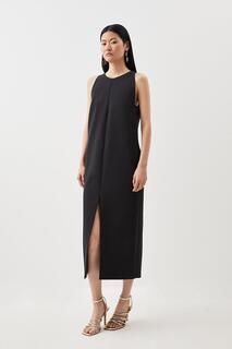 Компактное эластичное чистое платье миди без рукавов Karen Millen, черный