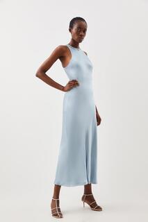 Платье макси из атласной ткани со столбиком Karen Millen, синий