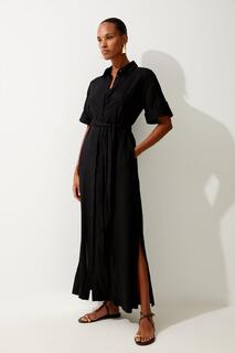 Платье макси из вискозной ткани с короткими рукавами Karen Millen, черный