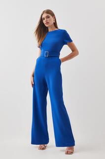 Компактный комбинезон с широкими штанинами и эластичным поясом Karen Millen, синий