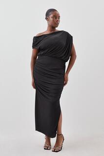 Платье макси из джерси из крепа с асимметричным вырезом больших размеров Karen Millen, черный