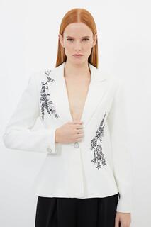 Компактный пиджак из вискозы с вышитой баской Karen Millen, белый