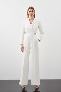 Компактный комбинезон-смокинг стрейч с широкими штанинами на заказ Karen Millen, белый
