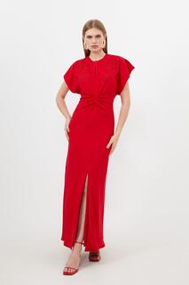 Платье макси из кади премиум-класса Tall с ажурным узором Karen Millen, красный