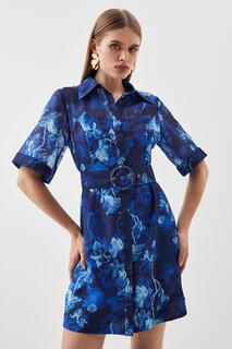 Мини-платье Tall с цветочным принтом и поясом из органди Karen Millen, синий