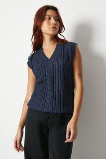 Жилет-свитер вязанной вязки с V-образным вырезом Warehouse, темно-синий