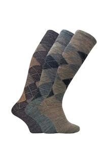 3 пары удлиненных носков из шерсти ягненка Аргайл до колена Sock Snob, коричневый
