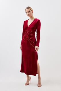 Платье макси из эластичного бархатного джерси Petite Karen Millen, красный