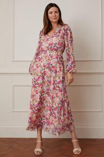 Платье макси из шелкового микса с цветочным принтом Wallis, розовый