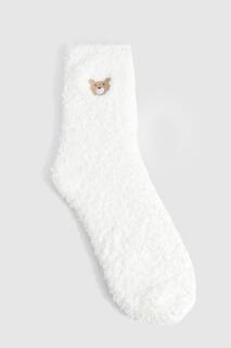 Пушистые носки с мишкой Тедди boohoo, белый