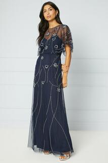 Платье макси премиум-класса с ручной отделкой Wallis, темно-синий