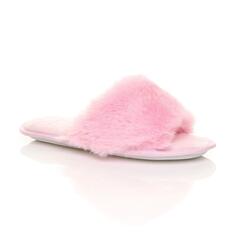 Пушистые тапочки на плоском каблуке с открытым носком AJVANI, розовый