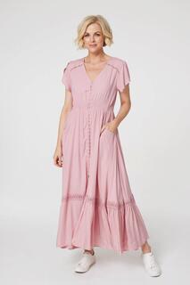 Платье макси на пуговицах спереди с карманами Izabel London, розовый