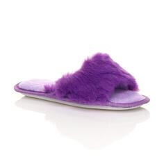 Пушистые тапочки на плоском каблуке с открытым носком AJVANI, фиолетовый