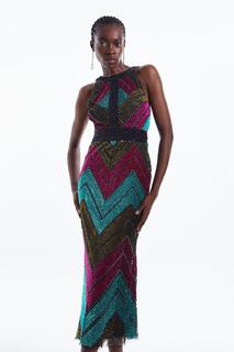 Платье макси премиум-класса с пайетками Karen Millen, мультиколор