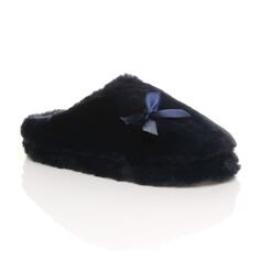 Пушистые тапочки-мюли на плоском каблуке AJVANI, темно-синий
