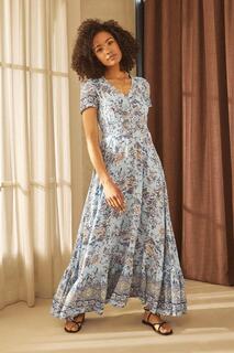 Платье макси с V-образным вырезом и пуговицами спереди с цветочным принтом Izabel London, синий