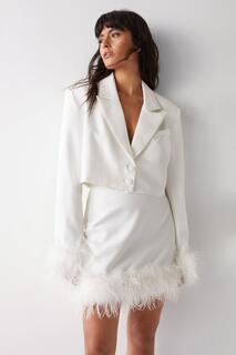 Укороченный пиджак с перьями и манжетами Warehouse, белый