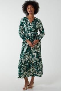 Платье макси с абстрактным цветочным принтом и поясом Blue Vanilla, зеленый