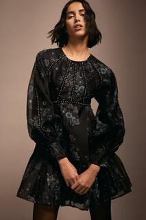 Мини-платье из органзы с отделкой стразами Julie Kuyath Coast, черный