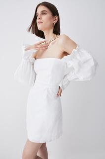 Мини-платье из тафты с открытыми плечами Karen Millen, белый