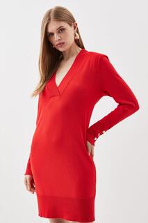 Мини-платье из смеси вискозы с V-образным вырезом Karen Millen, красный