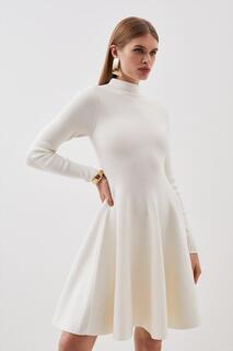 Мини-платье полного круга из смеси вискозы Karen Millen, белый