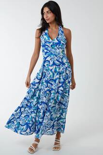 Платье макси с воротником-халтер и принтом Blue Vanilla, синий