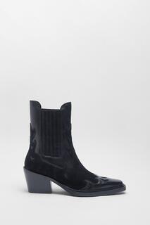 Замшевые ботинки в стиле вестерн с контрастным принтом до щиколотки Warehouse, черный